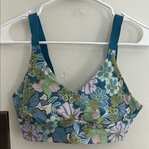 Aerie Offline Floral Teal and Pink Sports Bra